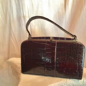 Alligator Leather Handbag with Top Handle - Bellestone circa 1950s